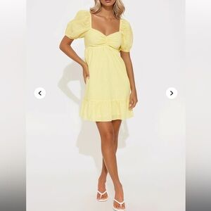 Fashion Nova Yellow Gingham Babydoll Mini Dress L Easter Spring NWT